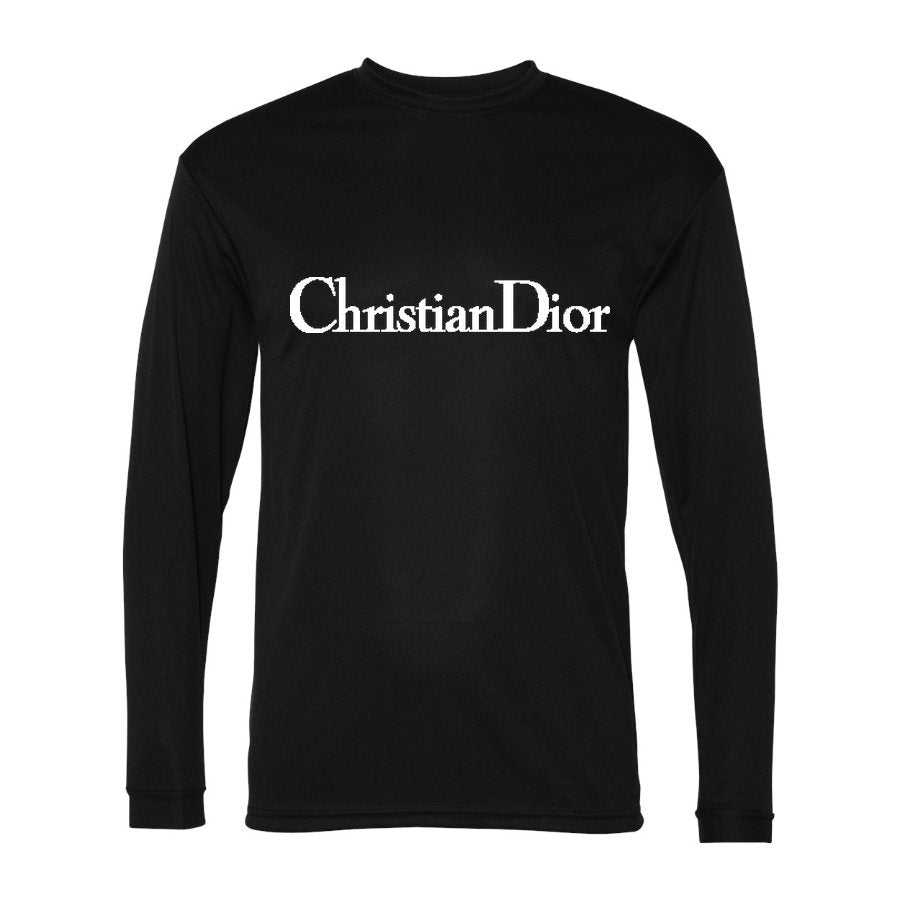 Men's Dior White Logo Polyester Long Sleeve T-Shirt - Black