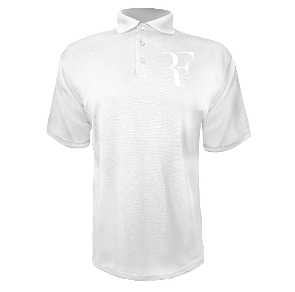 Roger Federer logo white White polyester polo