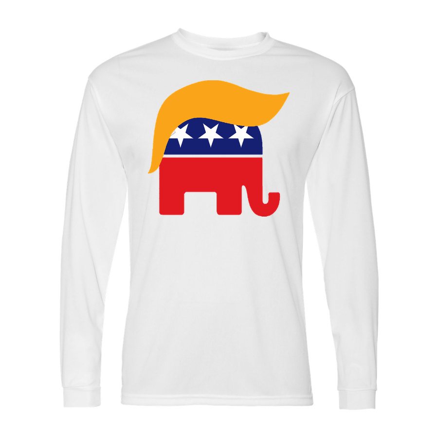 Men's Donald Trump GOP Elephant Polyester Long Sleeve T-Shirt - White