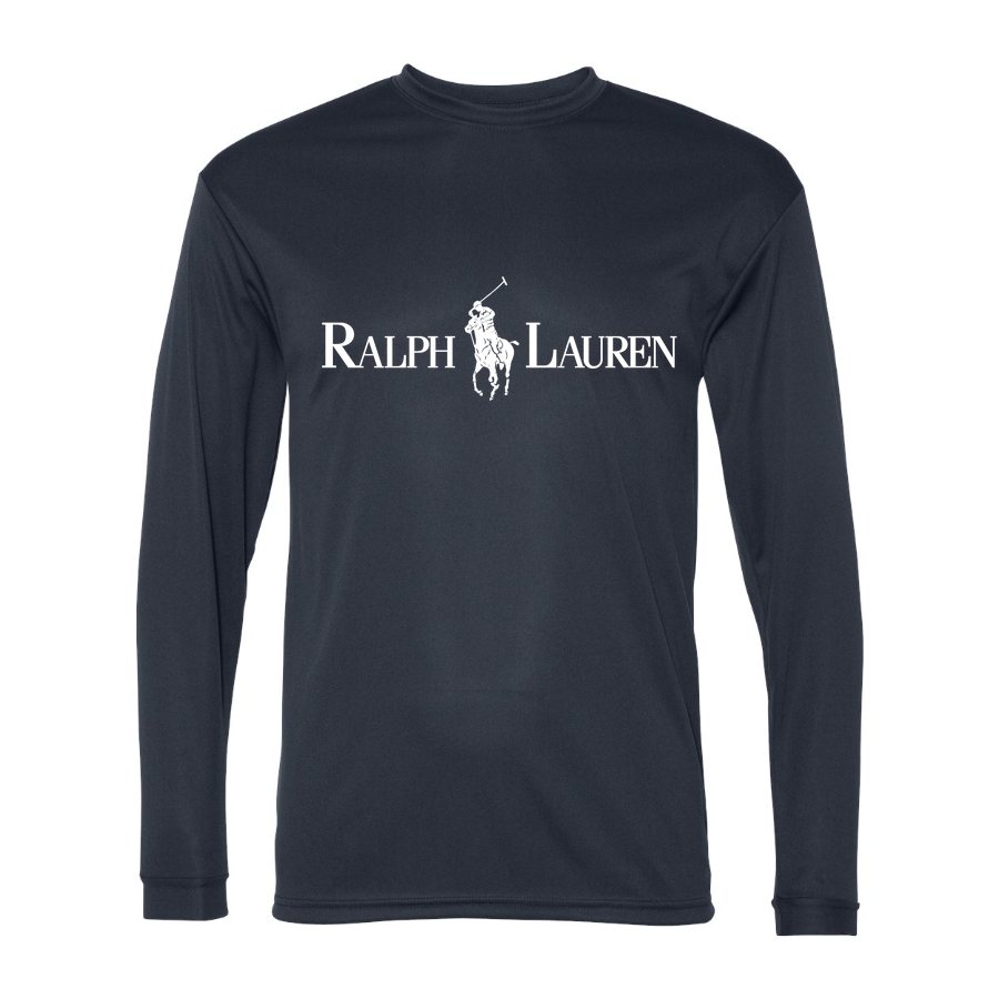 Men's Polo Ralph Lauren White Logo Polyester Long Sleeve T-Shirt - Navy