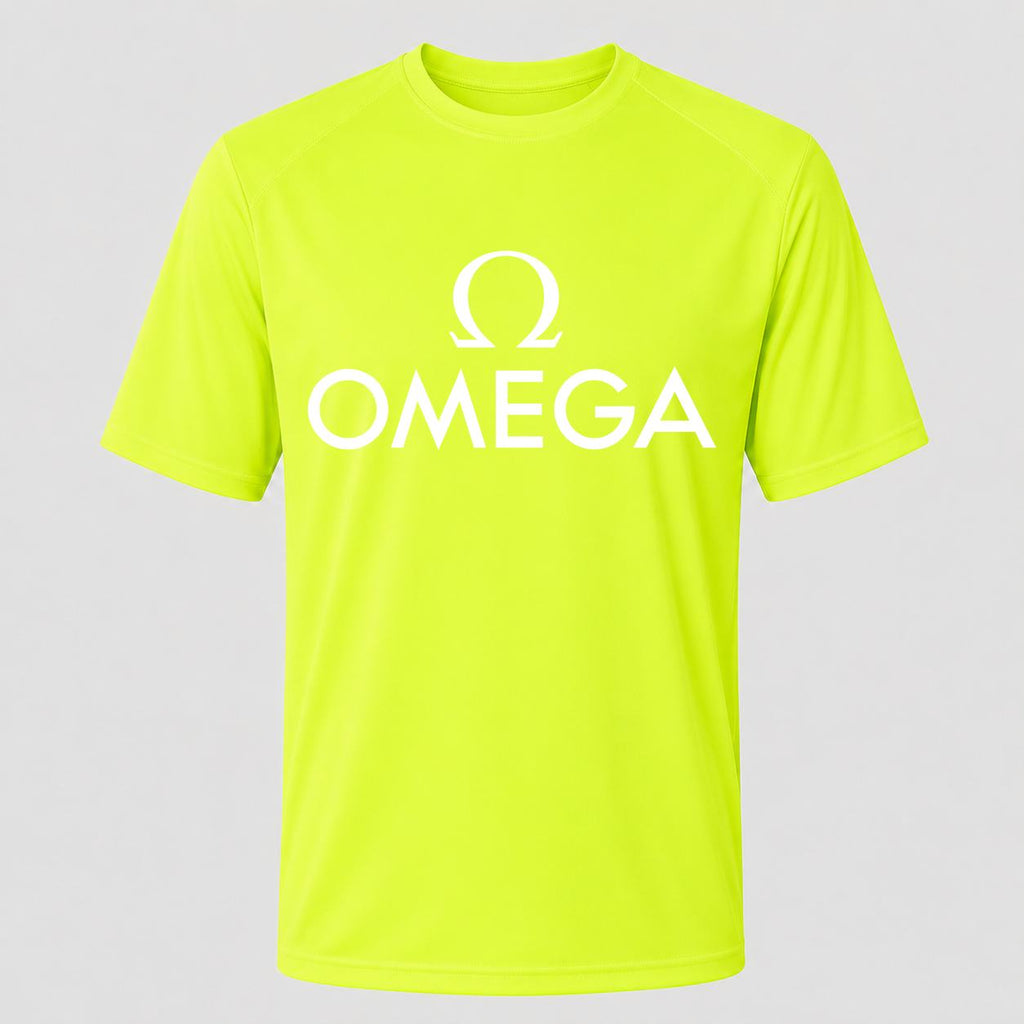 Men's Omega White Performance T-Shirt - Safety Green