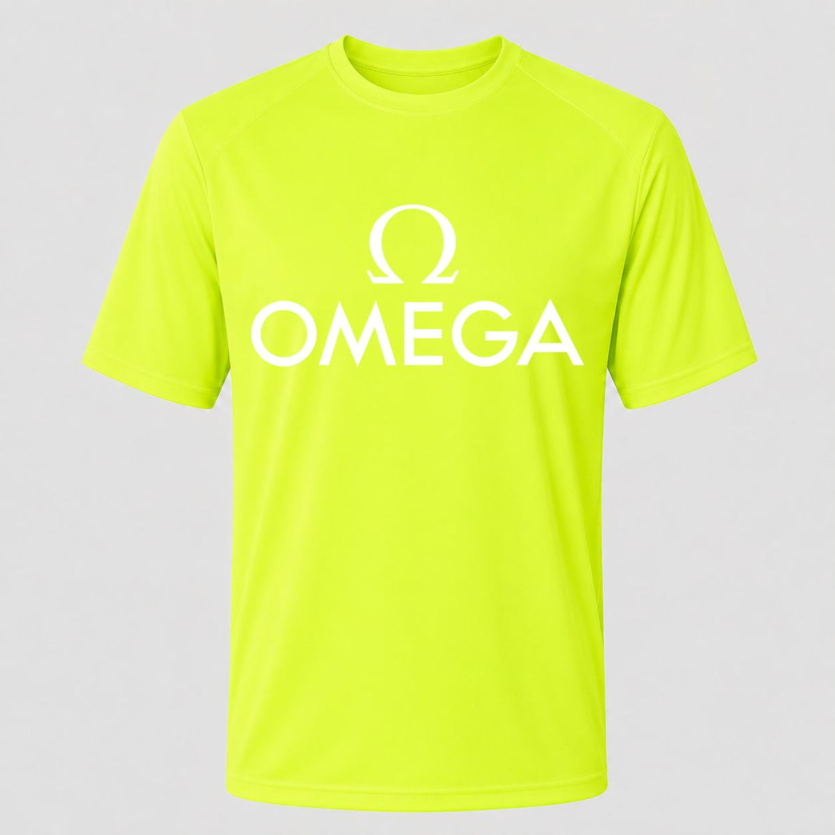 Men's Omega White Performance T-Shirt - Safety Green