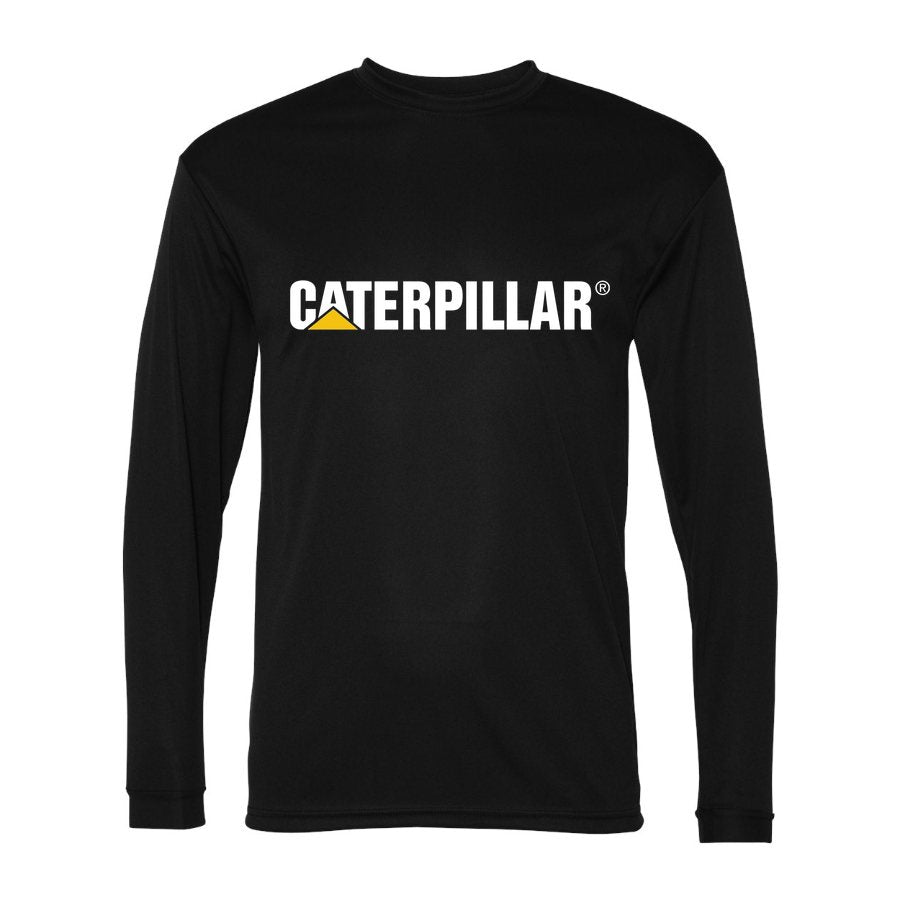Men's Caterpillar White Logo Polyester Long Sleeve T-Shirt - Black