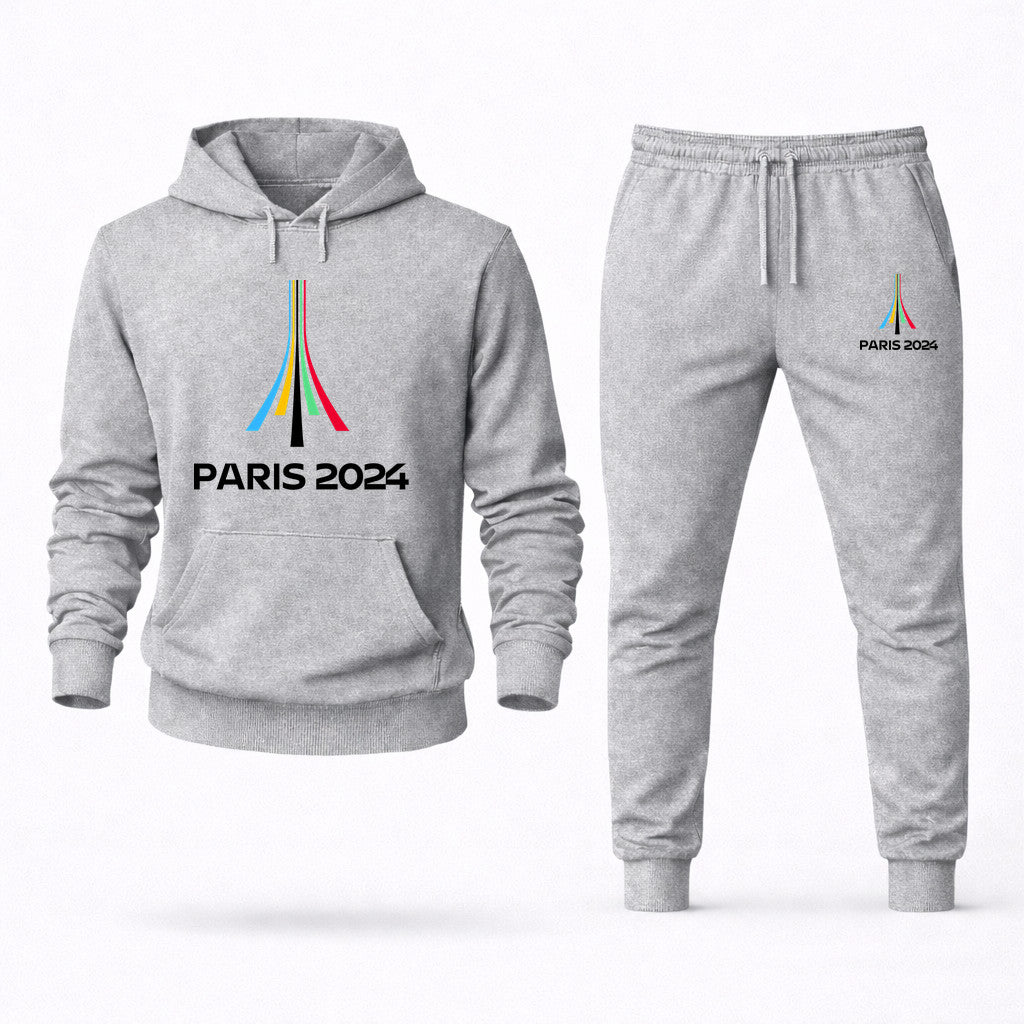 Paris 2024 Olympics Black Hoodie and Joggers Set - Grey