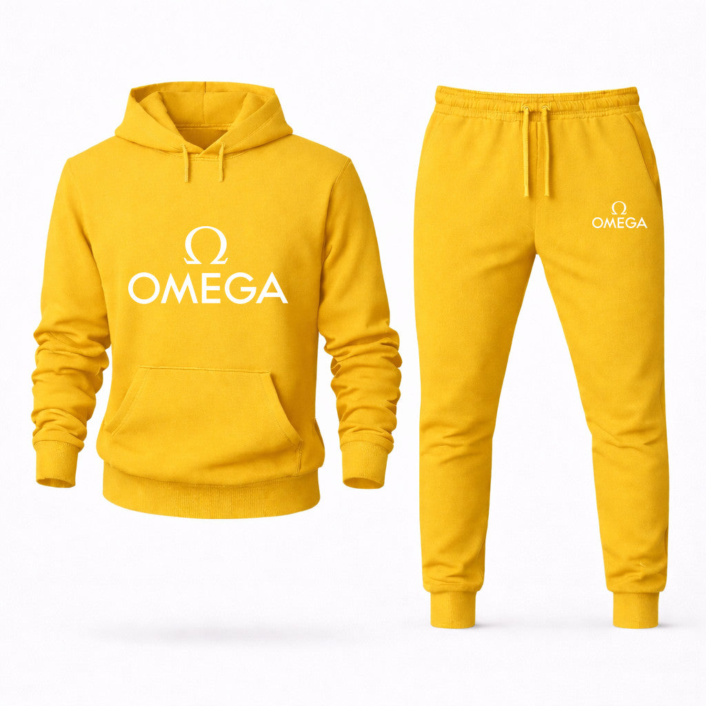 Omega White Hoodie and Joggers Set - Yellow