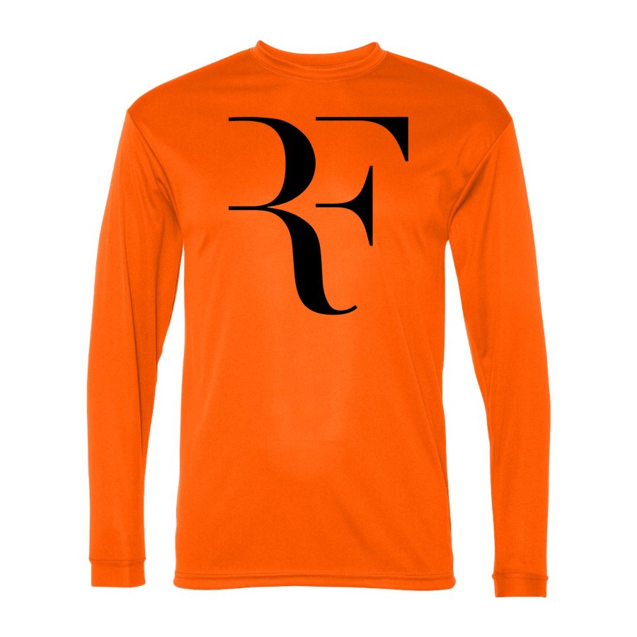 Men's Roger-Federer-logo-black Polyester Long Sleeve T-Shirt - Safety Orange