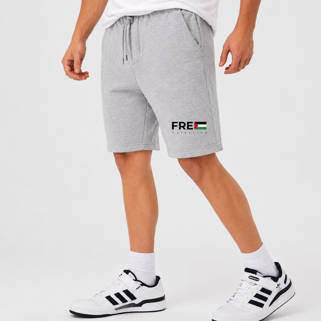 Men's Free Palestine Black Cotton Shorts - Gray