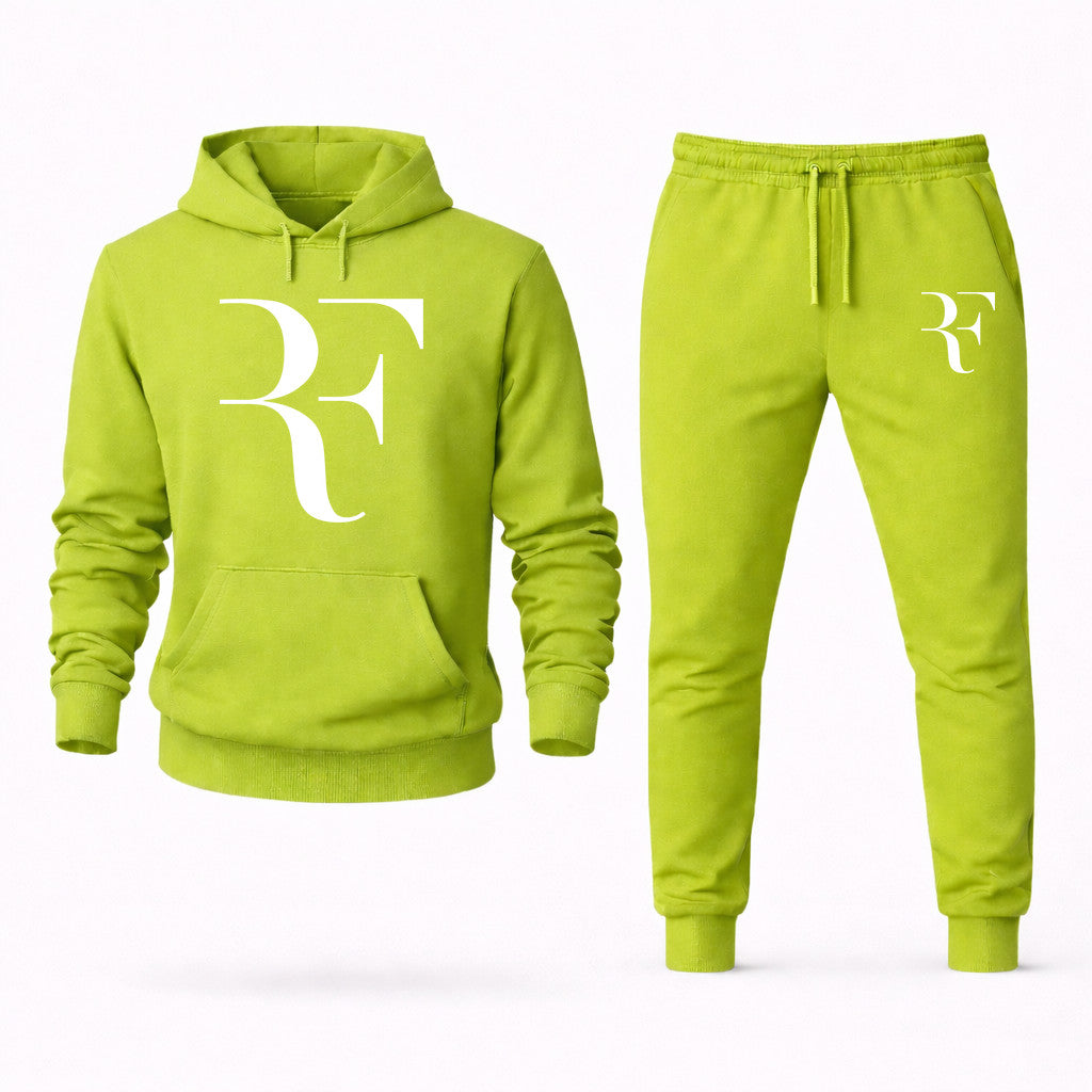 Roger Federer White Hoodie and Joggers Set - Lime Green