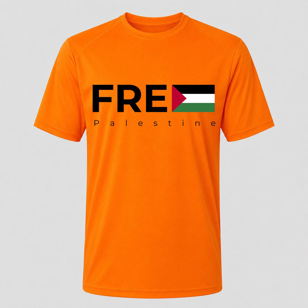 Men's Free Palestine Black Performance T-Shirt - Orange