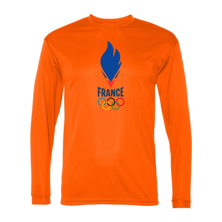 Men's France 2024 Polyester Long Sleeve T-Shirt - Safety Orange