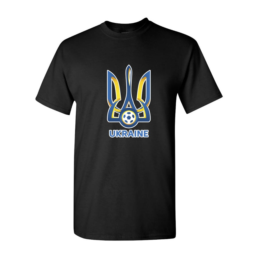 Men's Ukraine National Football Soccer Team Logo Cotton T-Shirt - Black