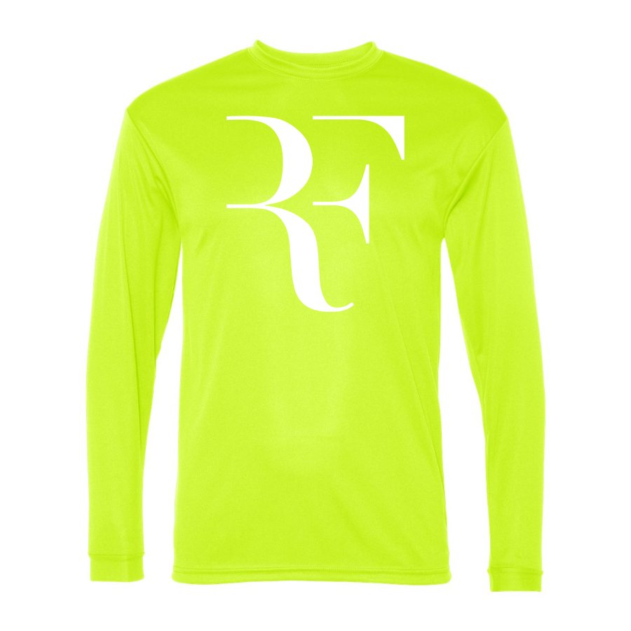 Men's Roger-Federer-logo-white Polyester Long Sleeve T-Shirt - Safety Yellow