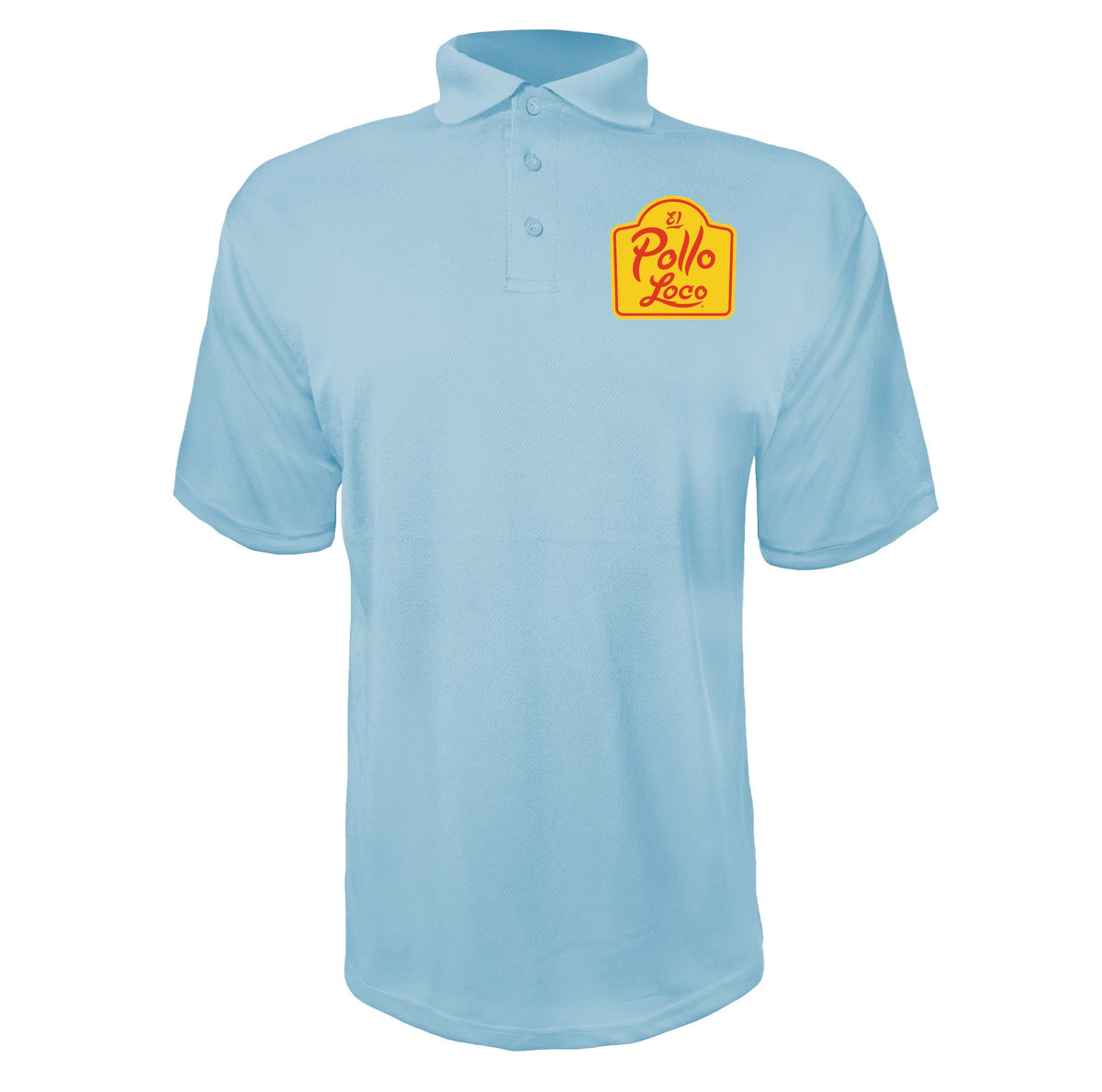 El Pollo Loco men's polyester polo in Sky Blue