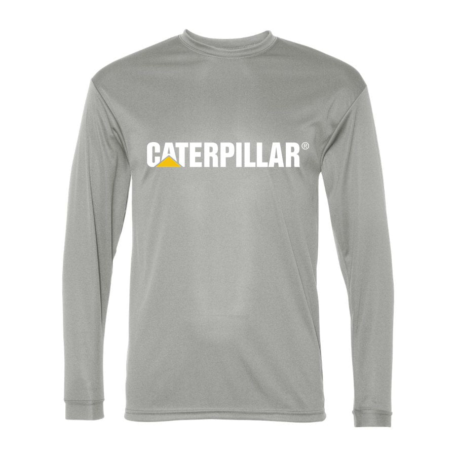Men's Caterpillar White Logo Polyester Long Sleeve T-Shirt - Silver