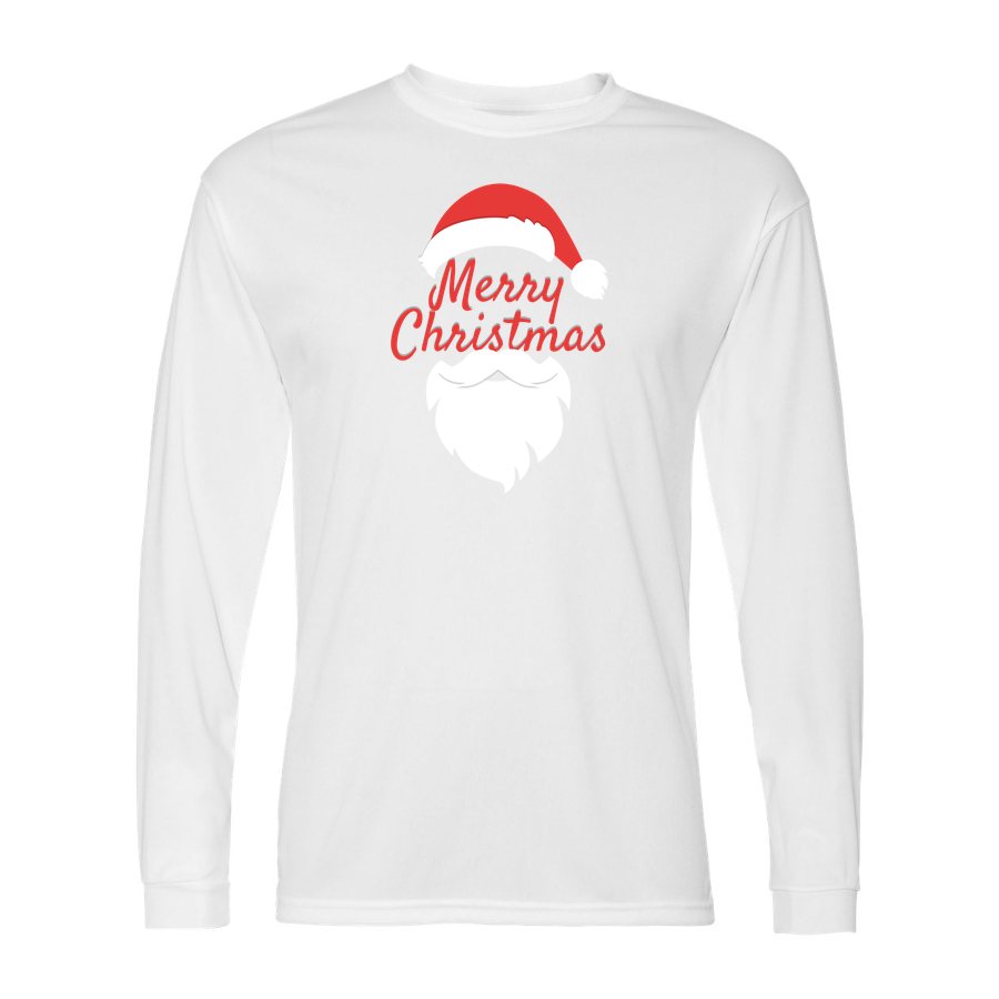 Men's Merry Christmas Santa Claus Polyester Long Sleeve T-Shirt - White
