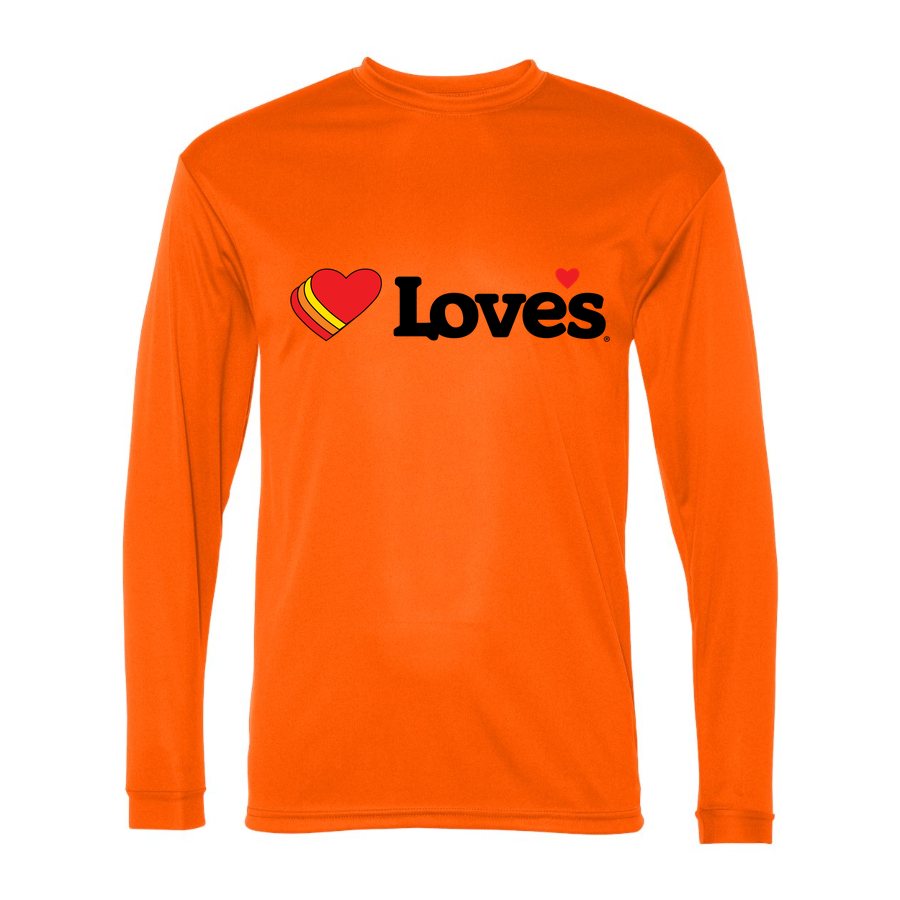 Men's Loves Travel Stops Polyester Long Sleeve T-Shirt - Safety Orange