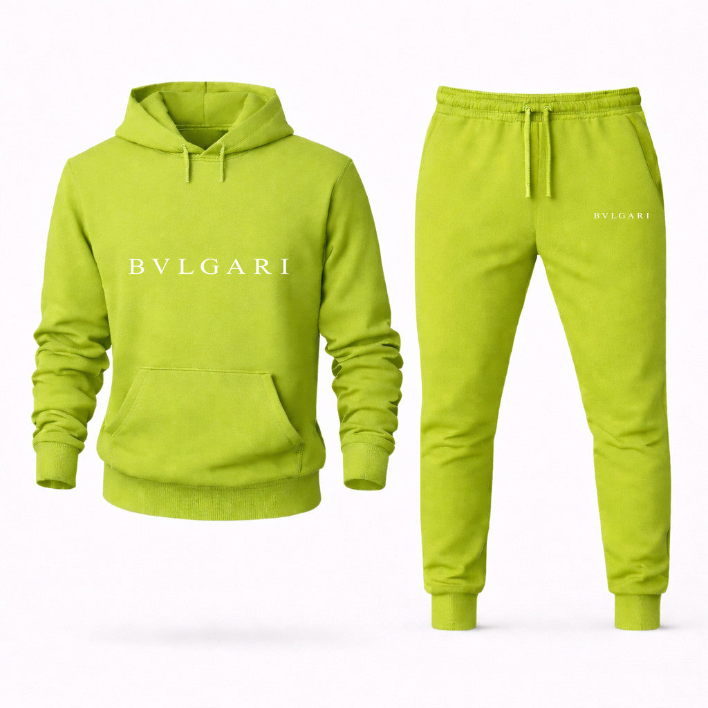 BVLGARI White Hoodie and Joggers Set - Lime Green