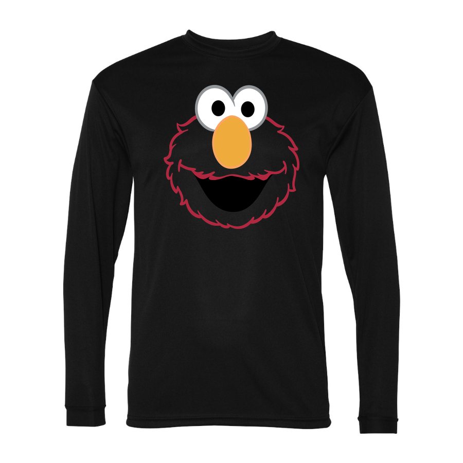 Men's Elmo Face Polyester Long Sleeve T-Shirt - Black