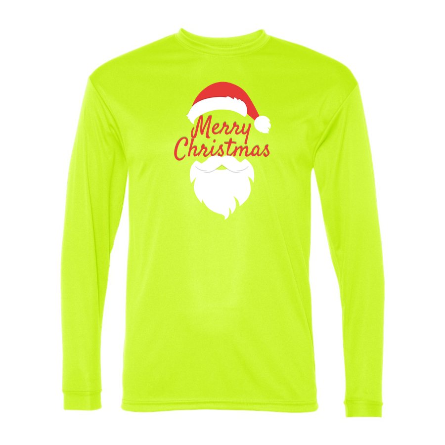 Men's Merry Christmas Santa Claus Polyester Long Sleeve T-Shirt - Safety Yellow