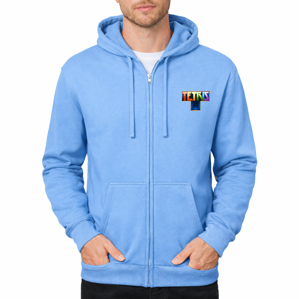 Tetris Zipper Hoodie - Sky Blue