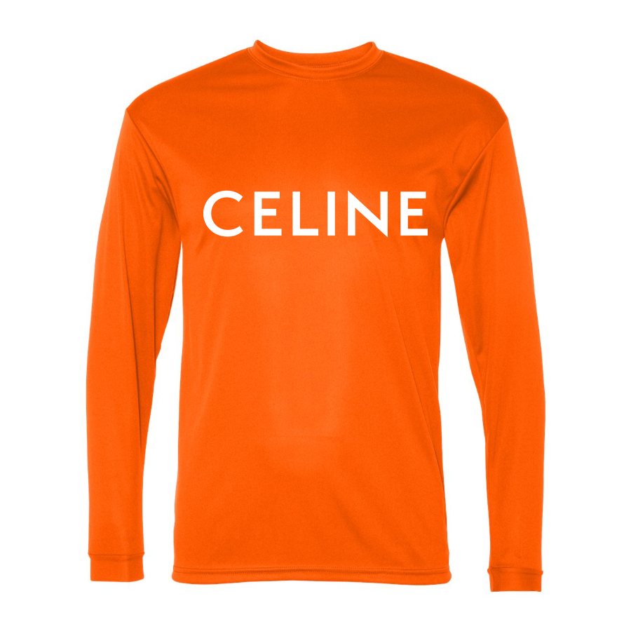 Men's Celine white Polyester Long Sleeve T-Shirt - Safety Orange