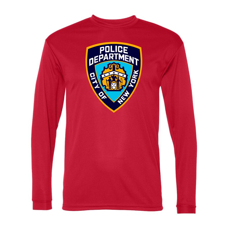 Men's NYPD Polyester Long Sleeve T-Shirt - Red