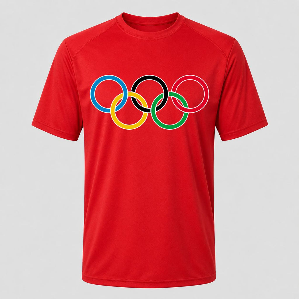 Men's Olympic Rings Black Performance T-Shirt - Red