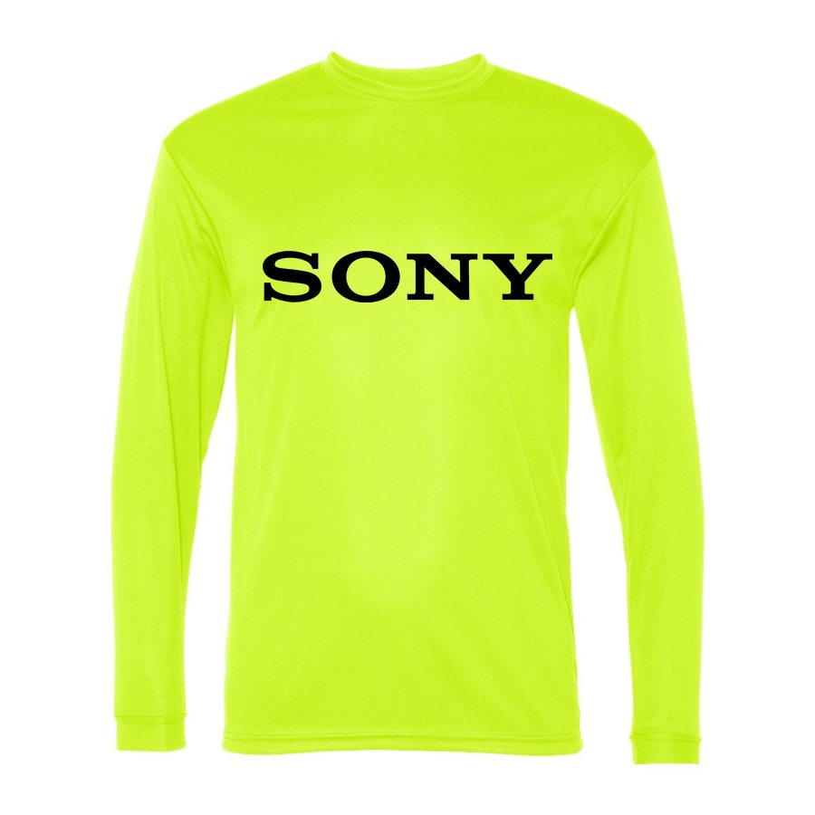 Men's Sony Black Logo Polyester Long Sleeve T-Shirt - Safety Yellow
