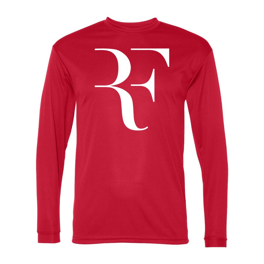 Men's Roger-Federer-logo-white Polyester Long Sleeve T-Shirt - Red