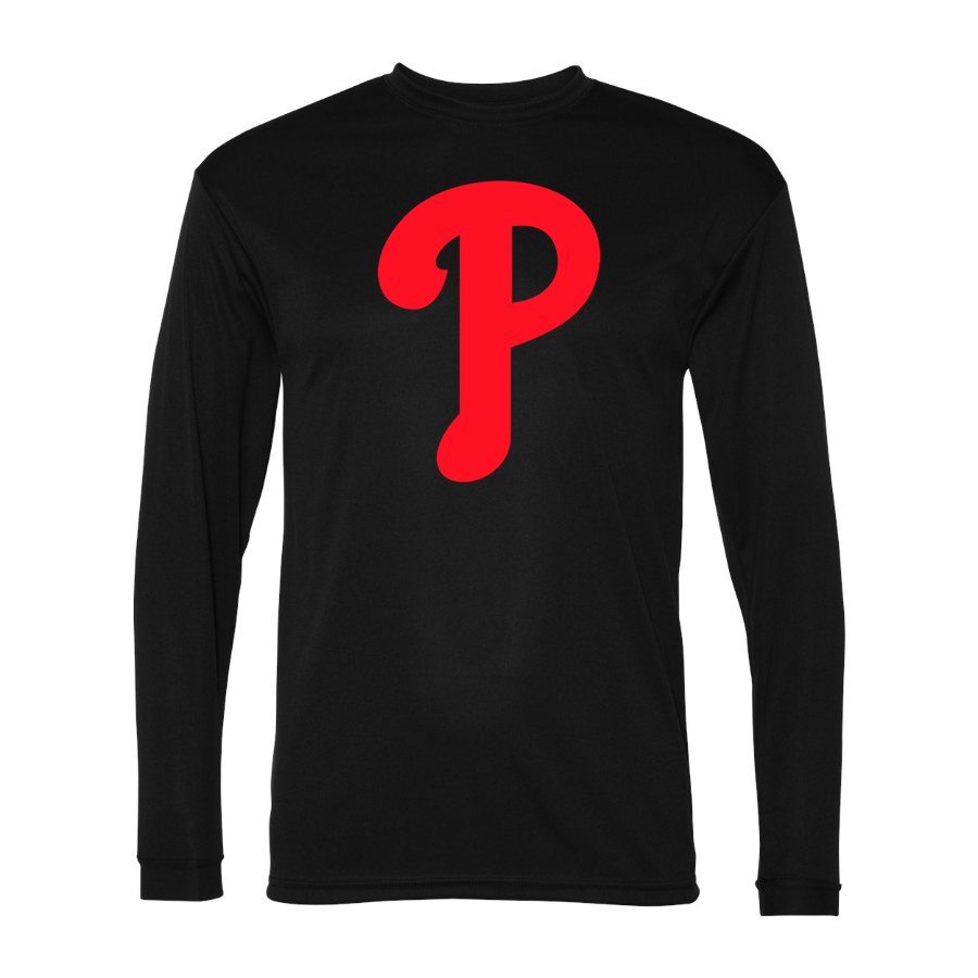 Men's Philadelphia Phillies Polyester Long Sleeve T-Shirt - Black