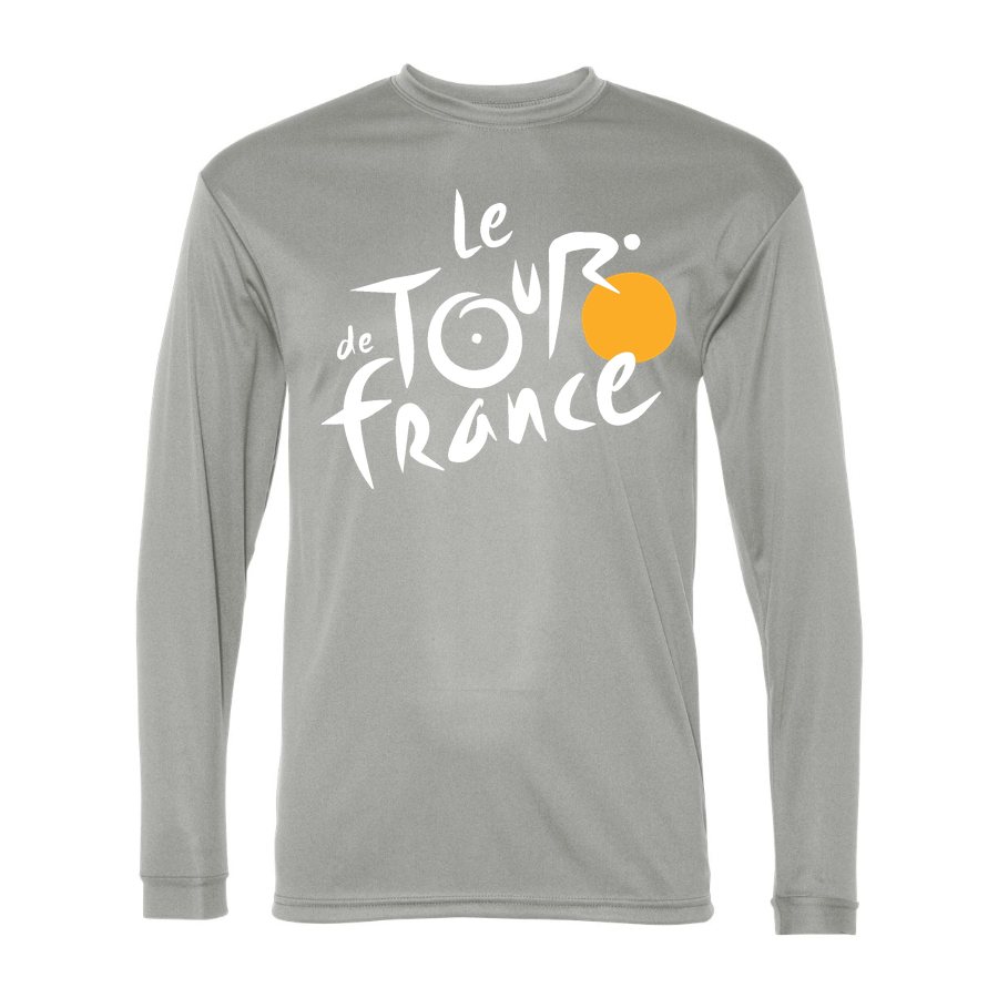 Men's Tour de France White Logo Polyester Long Sleeve T-Shirt - Silver
