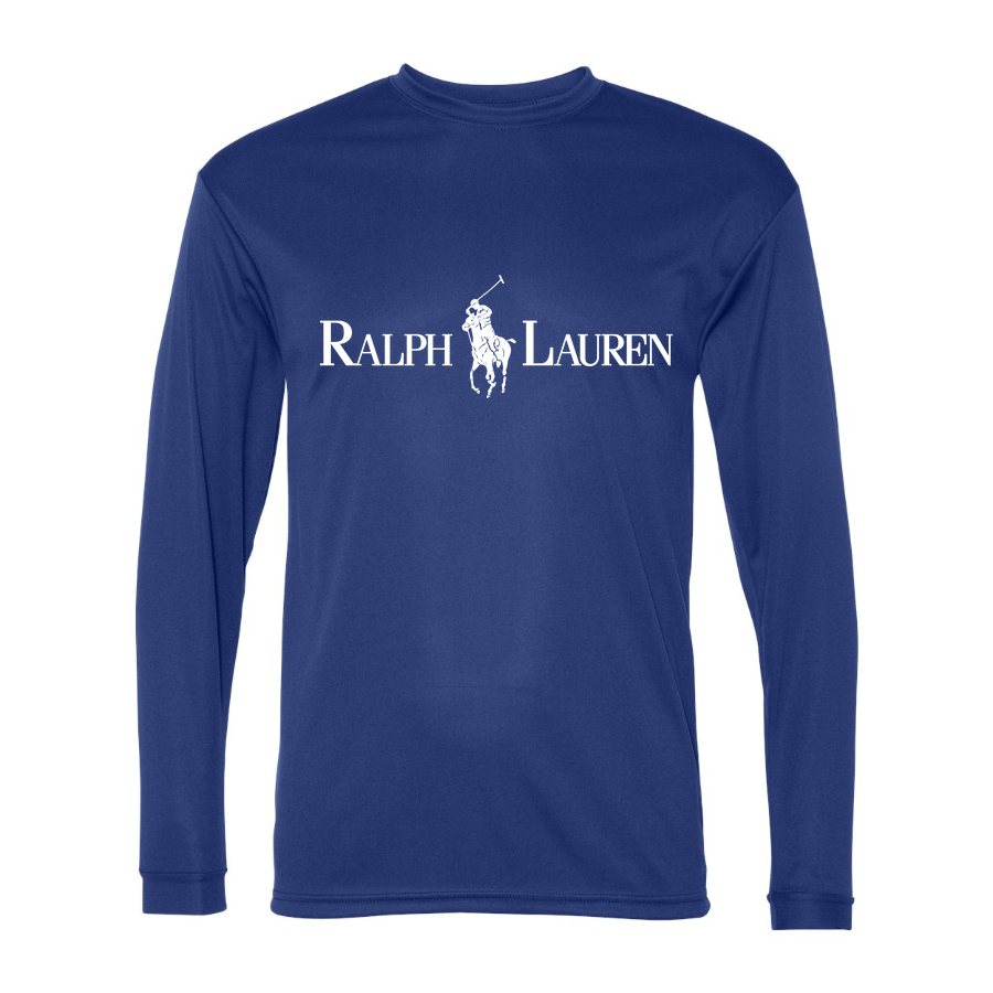 Men's Polo Ralph Lauren White Logo Polyester Long Sleeve T-Shirt - Royal Blue