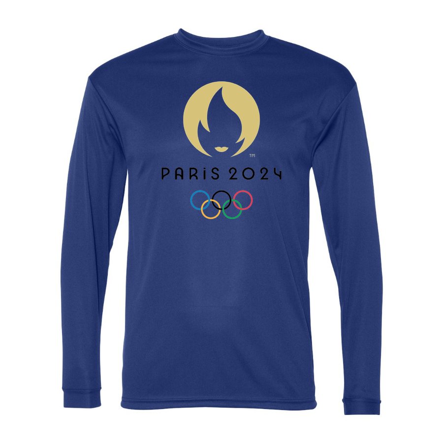 Men's Olympics 2024 Paris Black Polyester Long Sleeve T-Shirt - Royal Blue