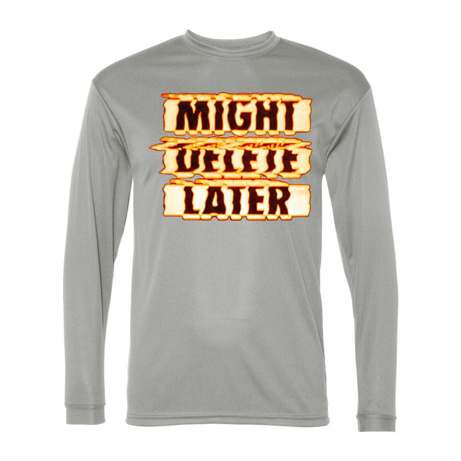 Men's Might Delete Later Polyester Long Sleeve T-Shirt - Silver