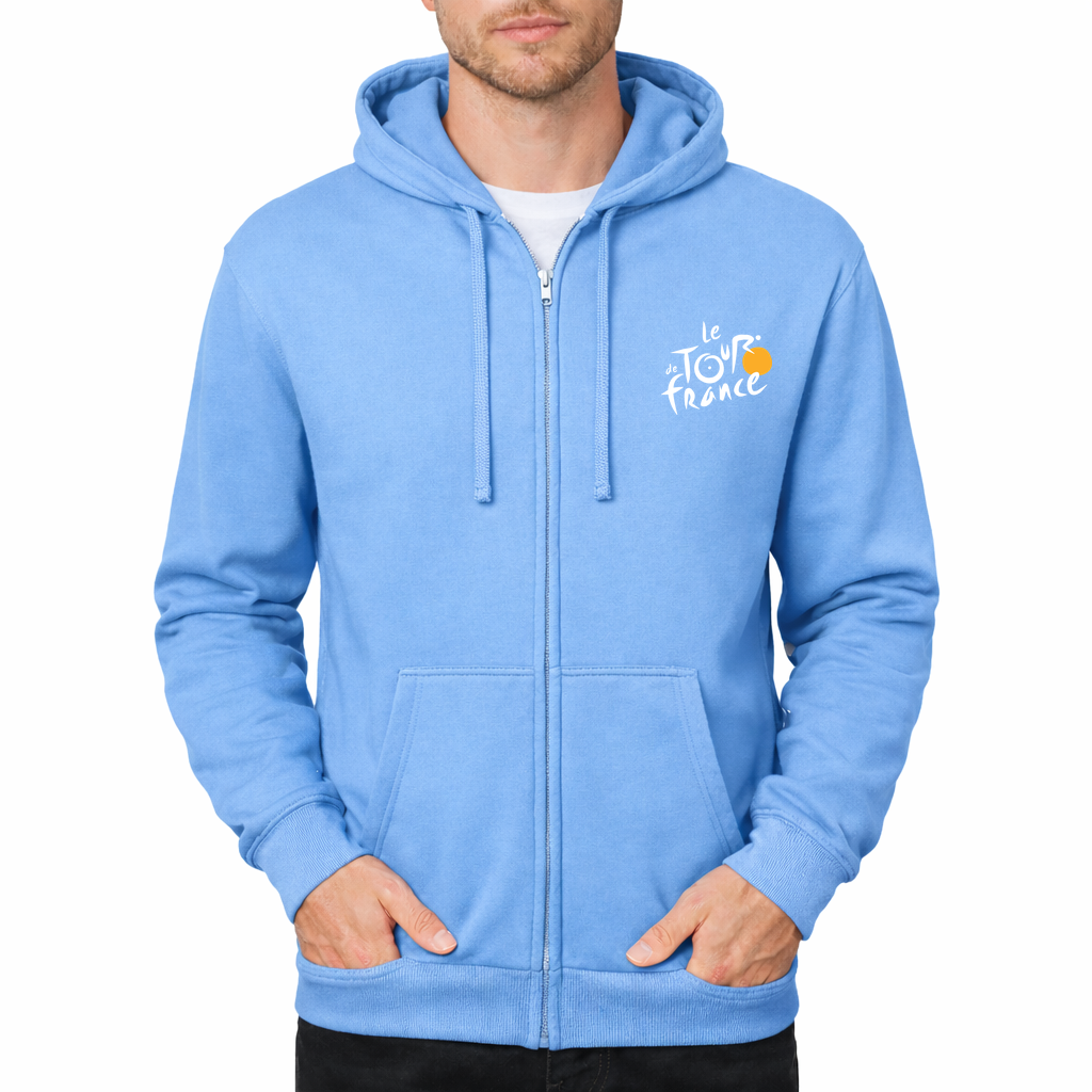 Men's Tour de France White Zipper Hoodie - Sky Blue