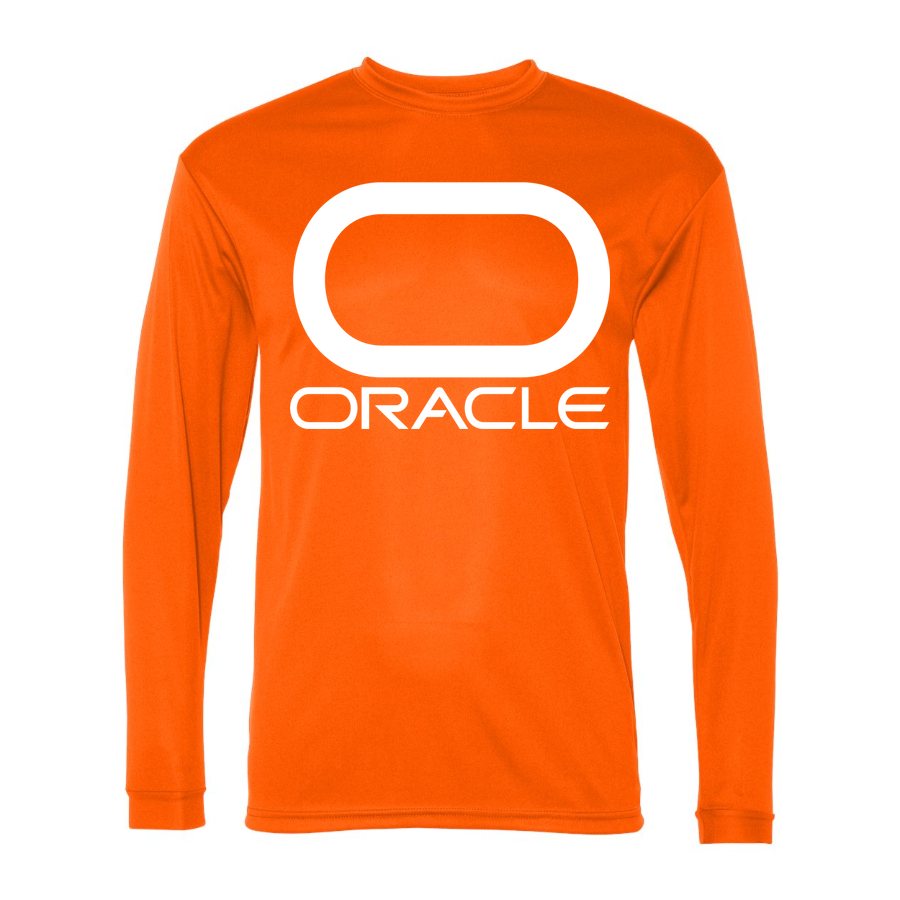 Men's Oracle White Logo Polyester Long Sleeve T-Shirt - Safety Orange