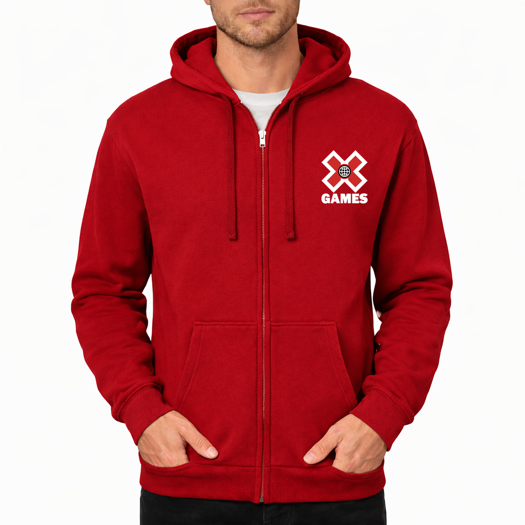 Men's X Games logo.white Zipper Hoodie - Red