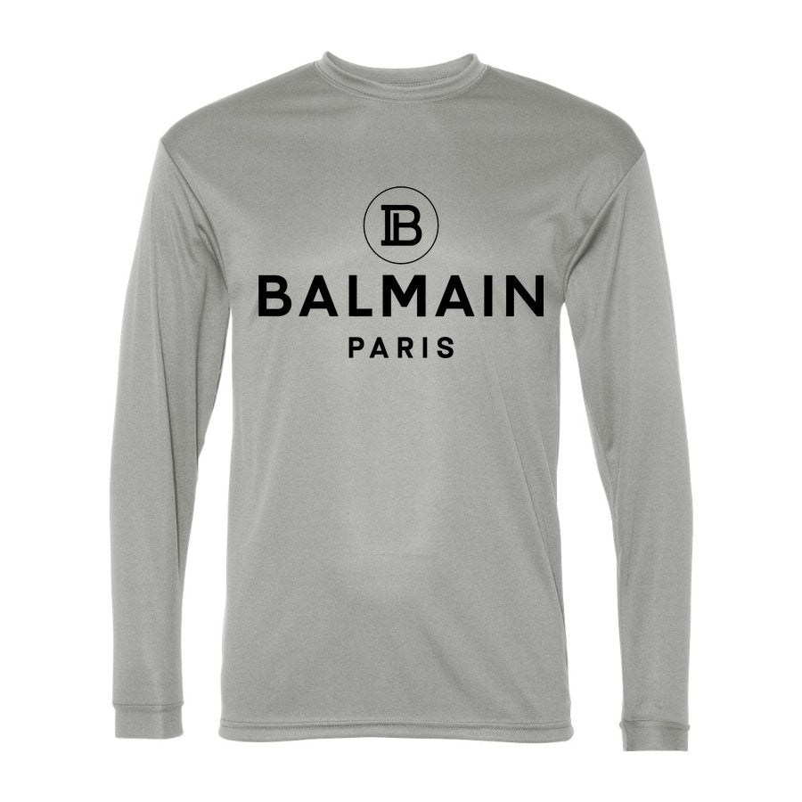 Men's Balmain Paris Polyester Long Sleeve T-Shirt - Silver