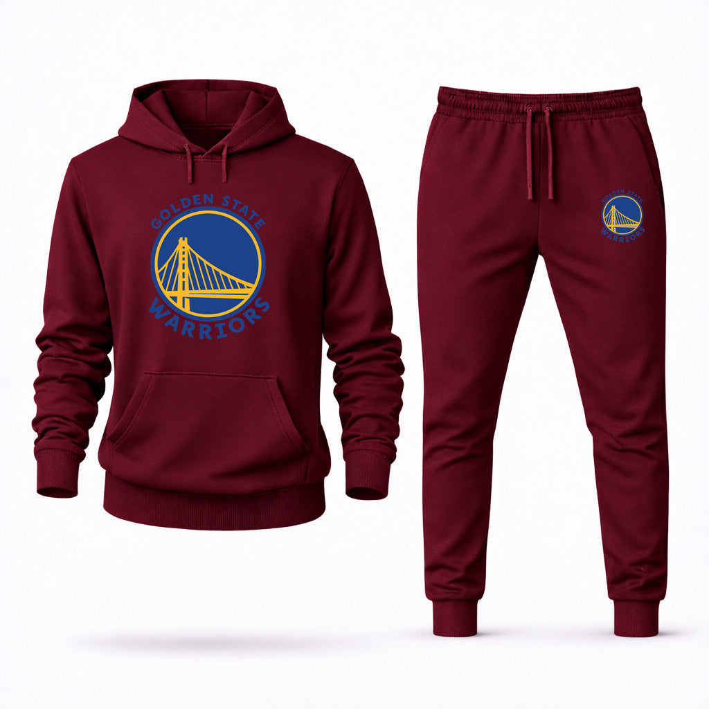 Golden State Warriors Blue Hoodie and Joggers Set - Burgundy