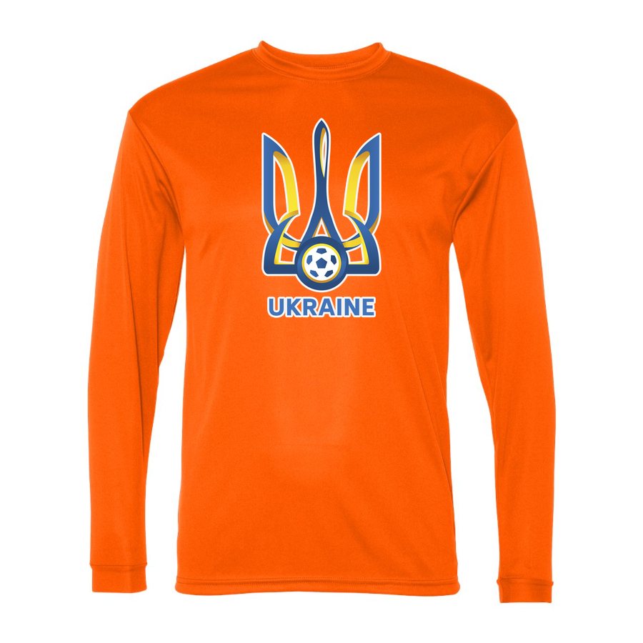 Men's Ukraine National Football Team Polyester Long Sleeve T-Shirt - Safety Orange