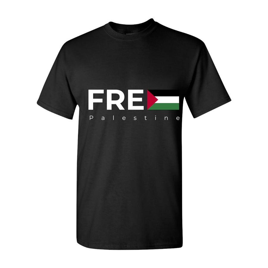 Men's Free Palestine white Cotton T-Shirt - Black