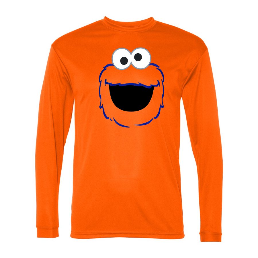 Men's Cookie Monster Polyester Long Sleeve T-Shirt - Safety Orange