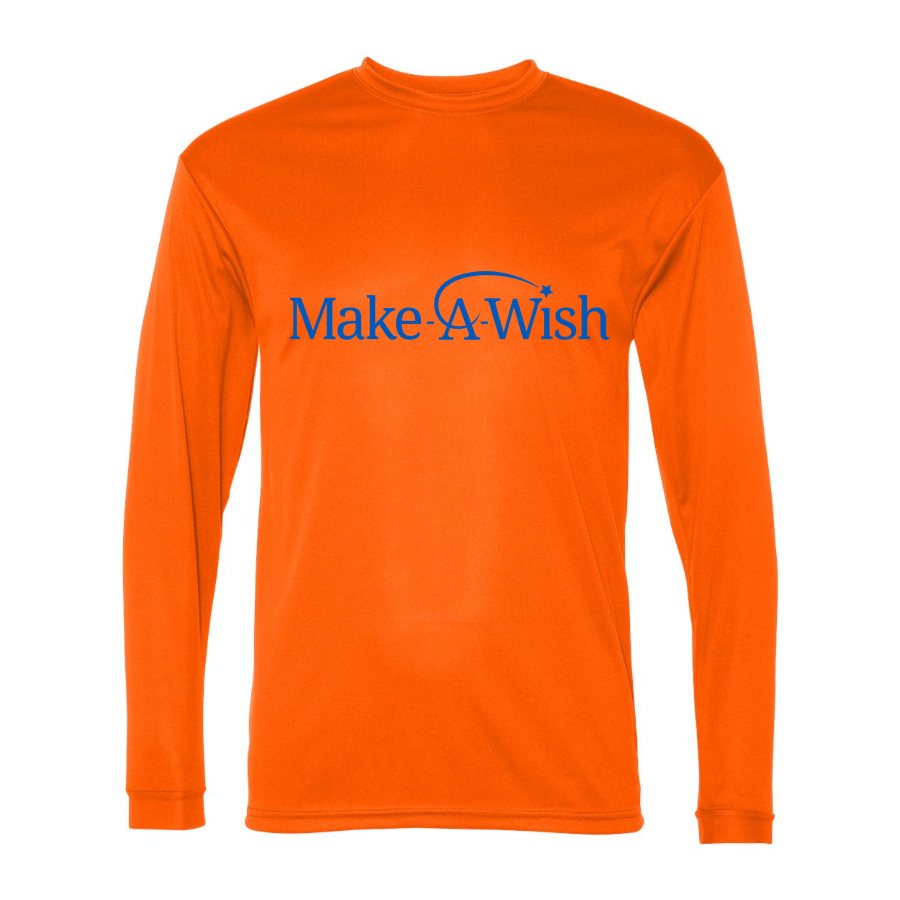 Men's Make A Wish Polyester Long Sleeve T-Shirt - Safety Orange