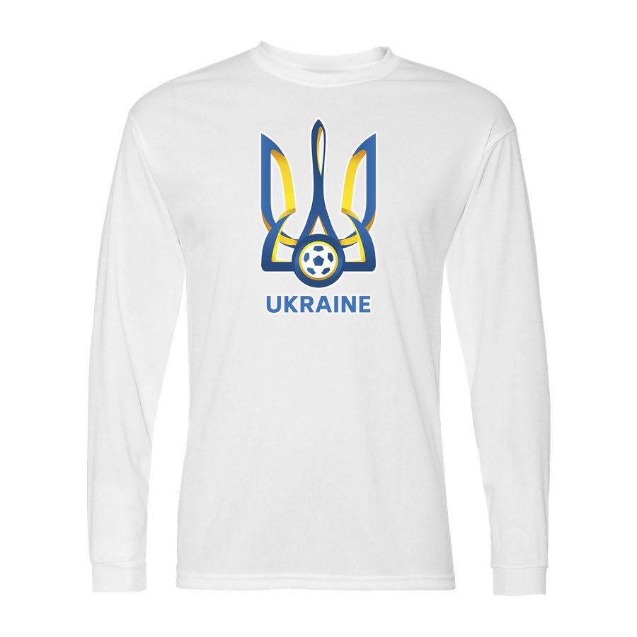 Men's Ukraine National Football Team Polyester Long Sleeve T-Shirt - White