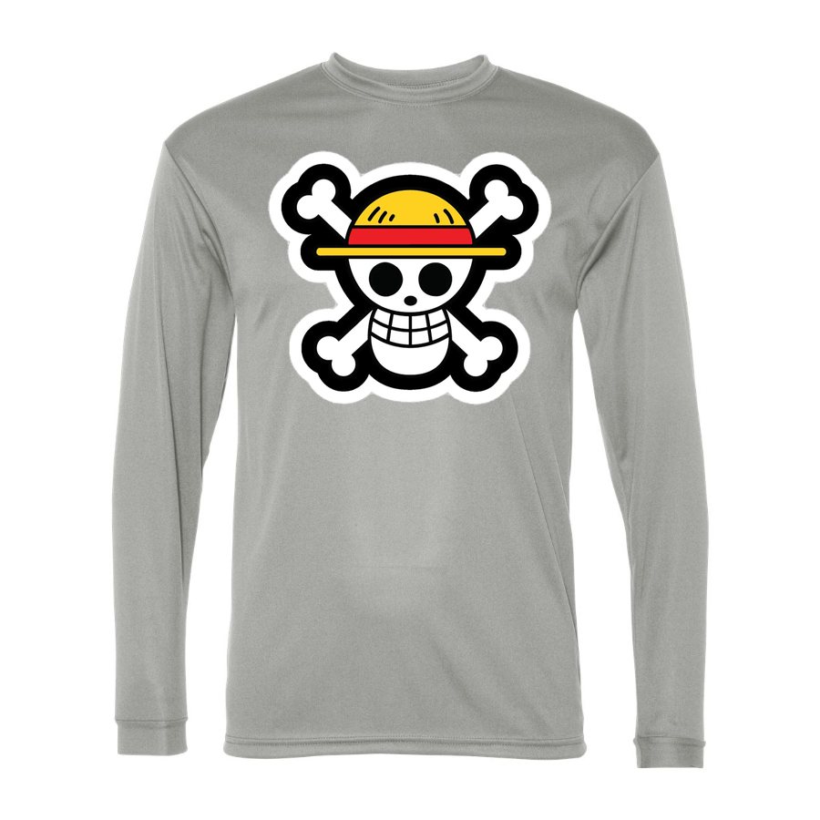 Men's Straw Hat Luffy Polyester Long Sleeve T-Shirt - Silver