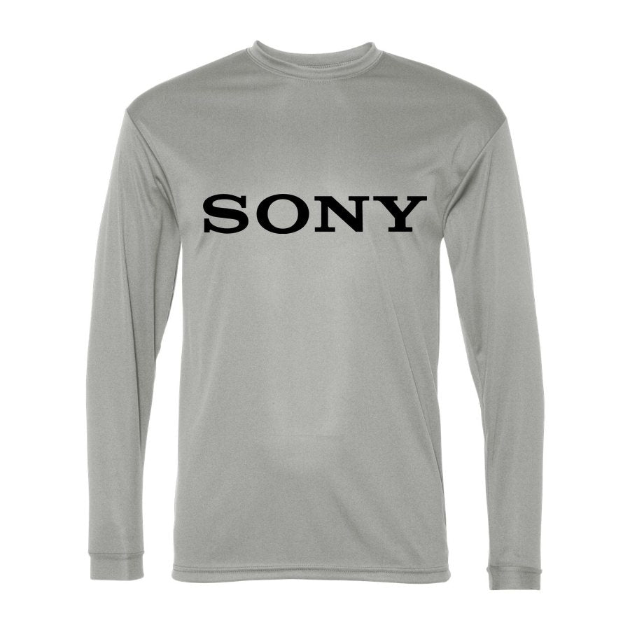 Men's Sony Black Logo Polyester Long Sleeve T-Shirt - Silver