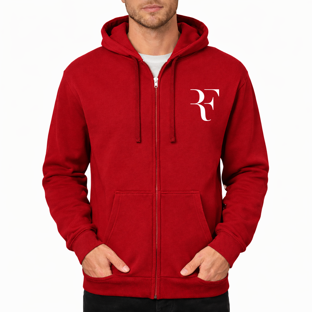Men's Roger Federer white Zipper Hoodie - Red