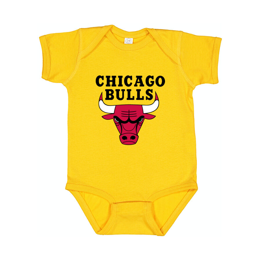 Chicago Bulls Black Logo Baby Romper Onesie - Yellow