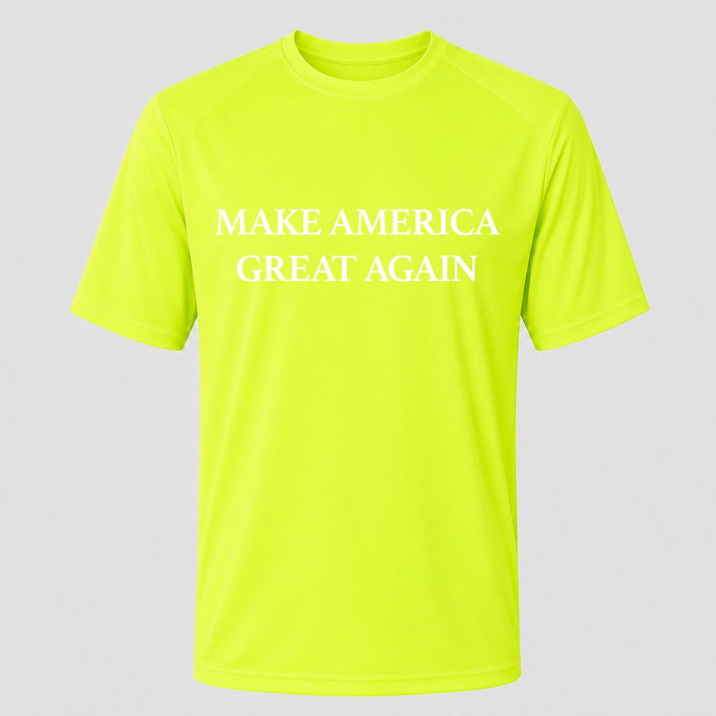 Men's Make America Great Again White Performance T-Shirt - Safety Green