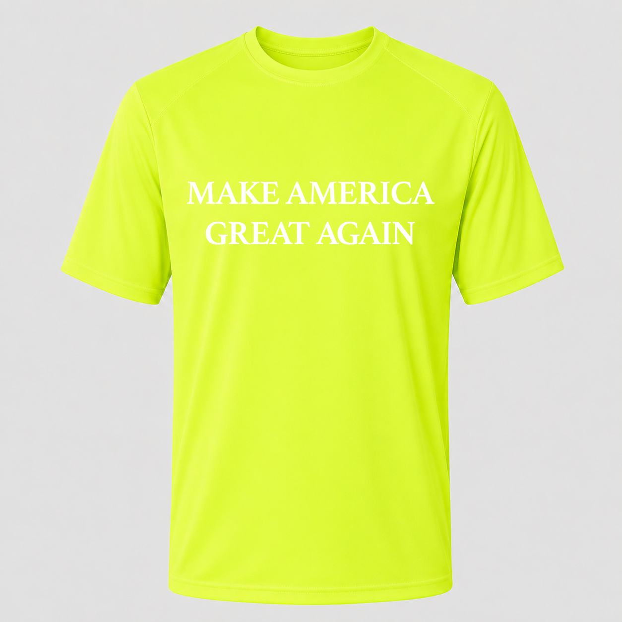 Men's Make America Great Again White Performance T-Shirt - Safety Green